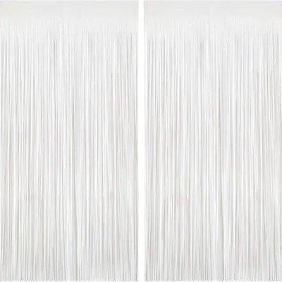 Produktbild von Weißes Lametta Vorhang 2er Set Glitzer Folienvorhang Party Hintergrund Deko, Fransen Vorhang für Geburtstag, Hochzeit & Eventdekoration