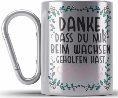 Produktbild von Trendation - Erzieherin Edelstahl Tasse Karabiner Geschenk Herz Geschenke Abschiedsgeschenk mit Spruch Karabiner Edelstahl Tasse Karabiner Edelstahl Kindergärtnerin (Silber)