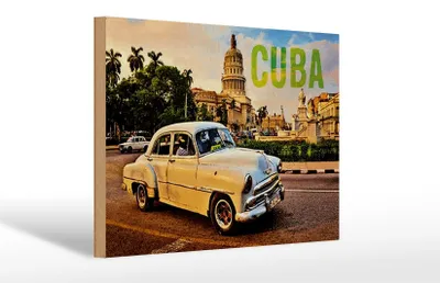 Produktbild von Holzschild Spruch 30x20cm Cuba Auto weisser Oldtimer