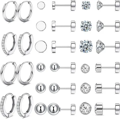 Immagine prodotto di Set di orecchini in argento in acciaio chirurgico Opale a sfera Zirconia Ipoallergenico