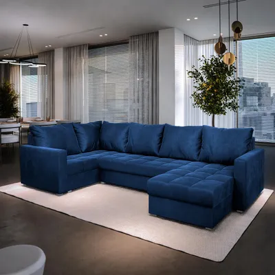 A large, U-shaped sectional sofa in a modern living room setting.