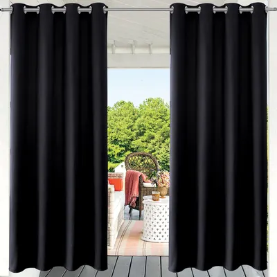 Image de 8 rideaux d'extérieur Rideaux d'extérieur 132x213cm(L x H) Opaque Imperméable à l'eau et au vent Protection contre les UV (52*84in, noir)
