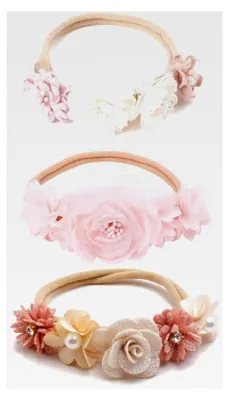 Produktbild von 3 Stück Baby Haarbänder, elastische Haarschmuck mit Blumen für Neugeborene und Kleinkinder