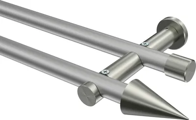 Produktbild von Interdeco Gardinenstange / Vorhangstange Silbergrau / Edelstahl-Optik, Typ Platon Savio (Kegel) ohne Ringe, 20 mm Ø 2-läufig, 220 cm