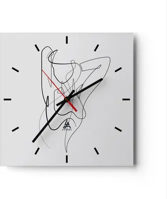 Produktbild von Wanduhr - Quadrat - Glasuhr - Frau Bleistift Linie - 30x30cm - Schleichendes Uhrwerk - Lautlos - zum Aufhängen bereit - Dekoration Modern - Wanddekoration aus Glas - C3AC30x30-4991