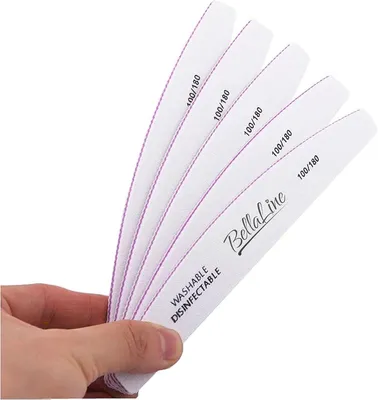 Produktbild von Professionelle Nagelfeilen 100/180 Grit, 5 Stück, Gebogene Form, Für Gel- und Acrylnägel, Waschbar