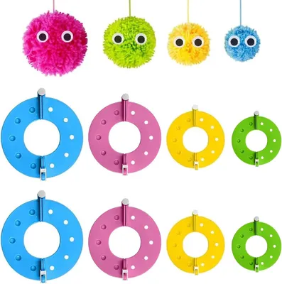 Produktbild von 8 Stück PomPom Maker Set aus Kunststoff, DIY Fluff Ball Weaver Nadel, Pompon-Maschine in 4 Größen (3,5/5,5/7/9 cm) für Mützen, Schals und Kleidung