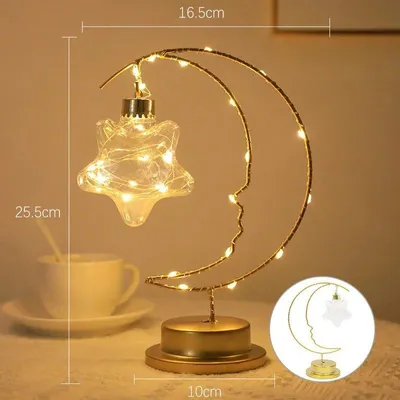 Produktbild von Mond-und-Sterne-Tischlampe mit warmweißem Licht, USB- und Batteriebetrieb, Gold, Star Style,Warm light