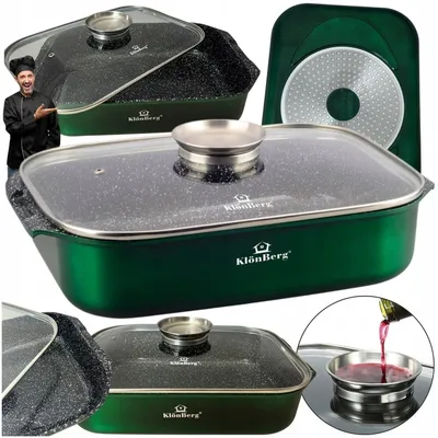 Produktbild von Grüner Bratentopf mit Deckel, groß, 6L, Antihaftbeschichtung, Schwanenhals