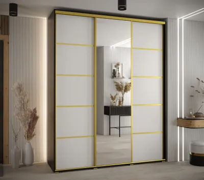 Obrázok produktu pre Šatníková skriňa YVONA 5 - 200/45 cm, čierna / biela / zlatá