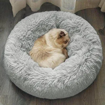 Immagine prodotto di Letto rotondo morbido da 50 cm, grigio chiaro, lavabile, antistress, per animali domestici