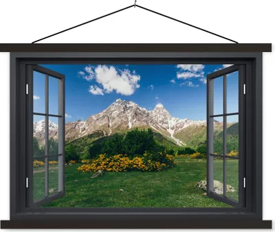 Produktbild von MuchoWow® Textilposter Aussicht - Natur - Berge 60x40 cm mit schwarzem Rahmen - Hölzernes