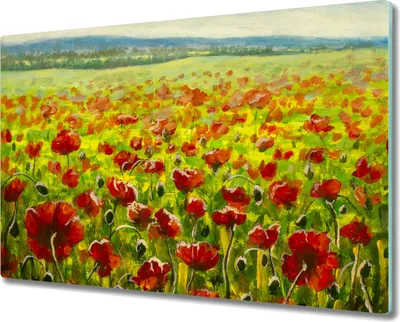 Produktbild von Coloray Hackbrett Kochplattenabdeckung Herdabdeckplatte 80x52 cm Schneidebrett Küchenbrett - Malerei Blumen Wiese Mohnblumen