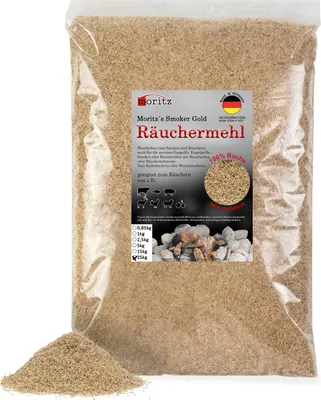 Zdjęcie produktu dla Moritz 25kg mączka wędzarnicza bukowa drobna 0,5 -1 mm wędzenie i wędzenie na zimno ryb mięsa kiełbas serów warzyw również do BBQ i grilla - zrębki wędzarnicze
