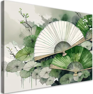 Produktbild von Leinwandbild Grüner japanischer Fächer 120x80 Feeby Grün bild für die wand bereit zum aufhängen