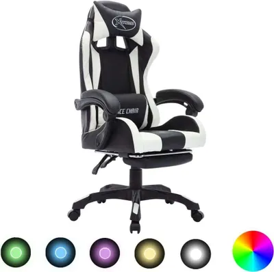 Produktbild von Möbel Gaming-Stuhl mit RGB LED-Leuchten Weiß und Schwarz Kunstleder  - Bürostühle 288011