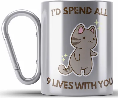 Produktbild von Trendation - Valentinstag Edelstahl Tasse Karabiner Geschenk für Ihn Sie Lustig Katzenliebhaber Geschenkidee Becher Freund Freundin Liebe Paare (Silber)
