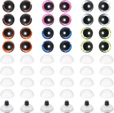 Produktbild von 60 Sicherheitsaugen, 16 mm, für Puppen – Bunte Sicherheitsaugen für Bastelarbeiten, Halloween-Dekoration, 6 Farben, aus Kunststoff