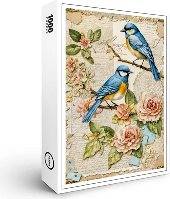 Produktbild von raxxa Premium-Puzzle "Bluebirds with Roses", 1000 Teile