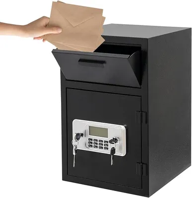 Produktbild von 37L Tresor mit Einwurfschlitz Elektronischem Codeschloss und 4 Notfallschlüsseln Alarmmechanismus, Wand- oder Bodenmontage, Geschäftssafe für Einzelhandel, Zuhause, Hotel und Büro
