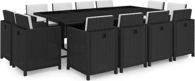 Produktbild von 13-tlg. Garten-Essgruppe mit Auflagen Poly Rattan Schwarz
