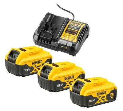 DEWALT Akku-Set 18V 5,0Ah 3 Stück DCB184 + Ladegerät DCB1104