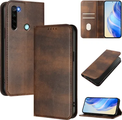 Obrázek produktu pro Pouzdro pro Xiaomi Redmi Note 8, vintage kožené pouzdro s RFID ochranou, přihrádkami na karty, stojánkem Hnědý