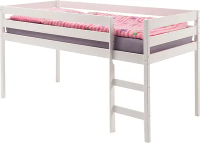Produktbild von Hochbett ERIK Spielbett Kinderbett Bett, Kiefer massiv weiß lackiert mit Leiter 90 x 200 cm (B x L)