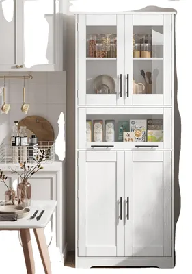 Image de Armoire de rangement pour salle de bain, étagères réglables, organisateur autonome, double rangée - Blanc