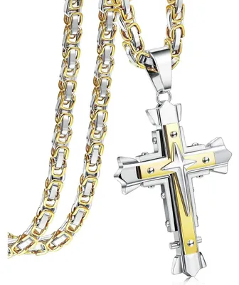 Produktbild von Kreuz Kette Herren Edelstahl Byzantinische Kette mit Kreuz Anhänger, Schwarz/Gold, 71cm