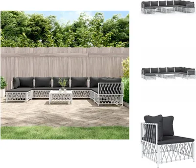 Produktbild von vidaXL 9-tlg. Garten-Lounge-Set mit Kissen Weiß Stahl -  Gartenmöbel-Sets