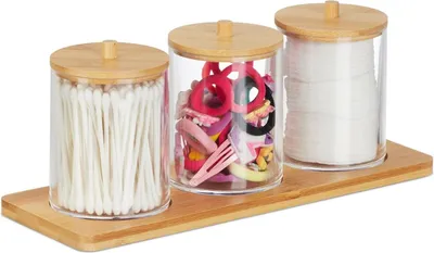 Produktbild von Badezimmer-Organizer-Set mit Bambustablett und Deckeln