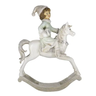 Produktbild von Clayre & Eef Figur Schaukelpferd 26 cm Beige Grün Kunststoff