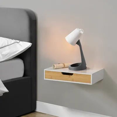 Produktbild von Wandregal ’Bokn’ mit Schublade 40 x 24 x 8 cm Bambus Weiß