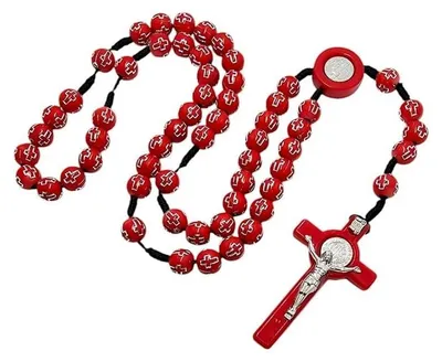 Image de Chapelet à grains avec croix, rouge - Art Sacrum