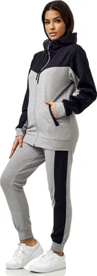 Produktbild von Damen Trainingsanzug | Jogginganzug mit Kapuzenjacke 0986 Grau-Navy 3XL