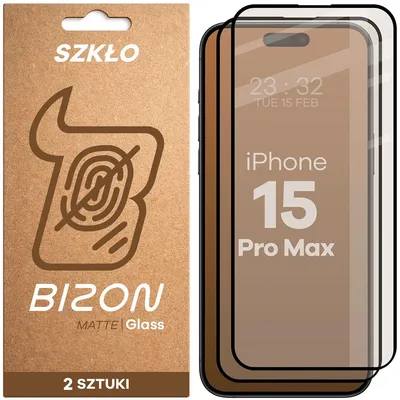 Produktbild von 2x Mattes Hartglas für iPhone 15 Pro Max, Bizon Glass Matte, Schwarzer Rahmen