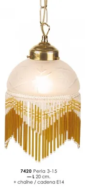 Produktbild von Hängeleuchte im Landhausstil mit Glasfransen 7420 3 - 15  Creme Leuchte Lampe
