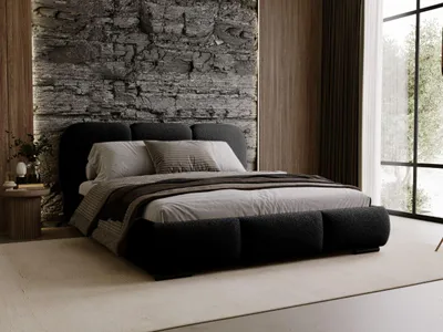 Produktbild von FurniDe24 Polsterbett Rossa 200x200 cm - Bett 200x200, Polsterbett mit Bettkasten & Lattenrost - Bouclé-Stoff - Bett Schwarz (Quelle 100)