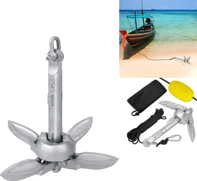 Produktbild von JOIEYOU Bootsanker 0.7KG Anker Boot Tragbarer Faltanker mit 10m Seil und Kletterschnalle Boot Zubehör für SUP Schlauchboote Kajaks Paddelboards