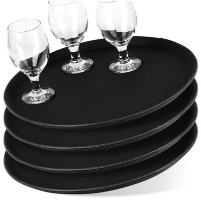 Obrázek produktu pro Vilde | Servírovací podnos protiskluzový - Sada 4 ks - Číšnický tác kulatý černý 40 cm