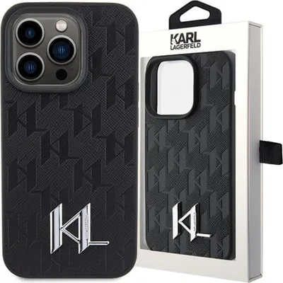 Produktbild von Karl Lagerfeld iPhone 15 Pro Max TPU Hardcase - Hot Stamp - KL Metal Logo - Monogram - Black