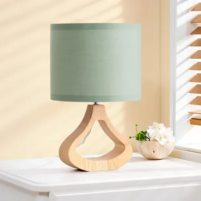 Zdjęcie produktu dla EDISHINE Lampka nocna do salonu, lampa stołowa z lnianym abażurem, drewno