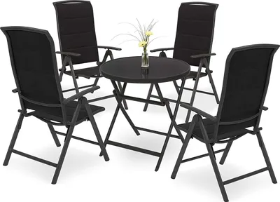 Produktbild von BRUBAKER Garten Sitzgruppe Milano - 1 Glastisch Klapptisch rund 70 cm Ø mit 4 Hochlehner Stühlen - Aluminium - Wetterfest - Anthrazit