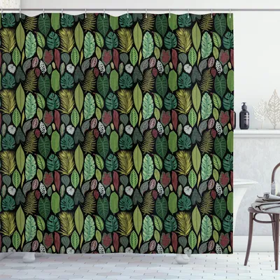 Produktbild von ABAKUHAUS Botanisch Duschvorhang, Vielfalt der Blätter im Vintage-Stil Tropical üppigen Wald Natur Umwelt Thema, 175 x 220 cm, Mehrfarbig