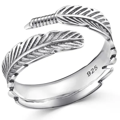 Produktbild von MATERIA Schmuck 925 Silber Ring Federn antik - Silber Damen Ring Feder in Gr. 52 - 60 / Größe verstellbar SR-23