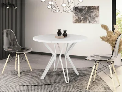 Obrázok produktu pre Okrúhly jedálenský stôl - priemer 100 alebo 120 cm - Rozťahovací stôl s kovovými nohami s práškovým nástrekom bielej farby - industriálny štýl - 120 cm - biela