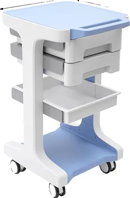 Image de Chariot de beauté, 3 niveaux, 2 tiroirs, bleu et blanc