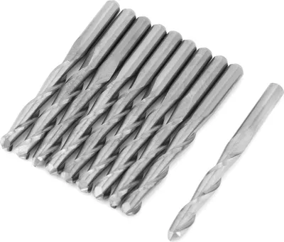 Obrázek produktu pro 10 kusů 2břitých spirálových fréz pro CNC frézy na dřevo, wolframové frézy, 3.175 x 22 mm