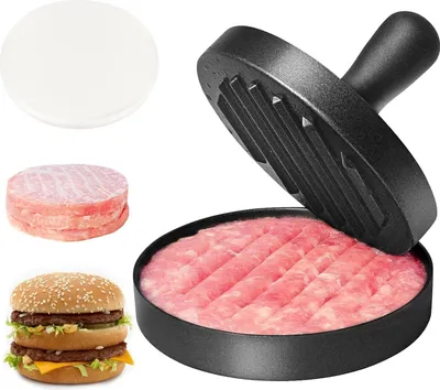 Produktbild von Burgerpresse, Lebensmittelqualit?t Edelstahl Burger Maker mit ABS-Griff, Antihaft-Hamburgerpresse, 11,5 cm